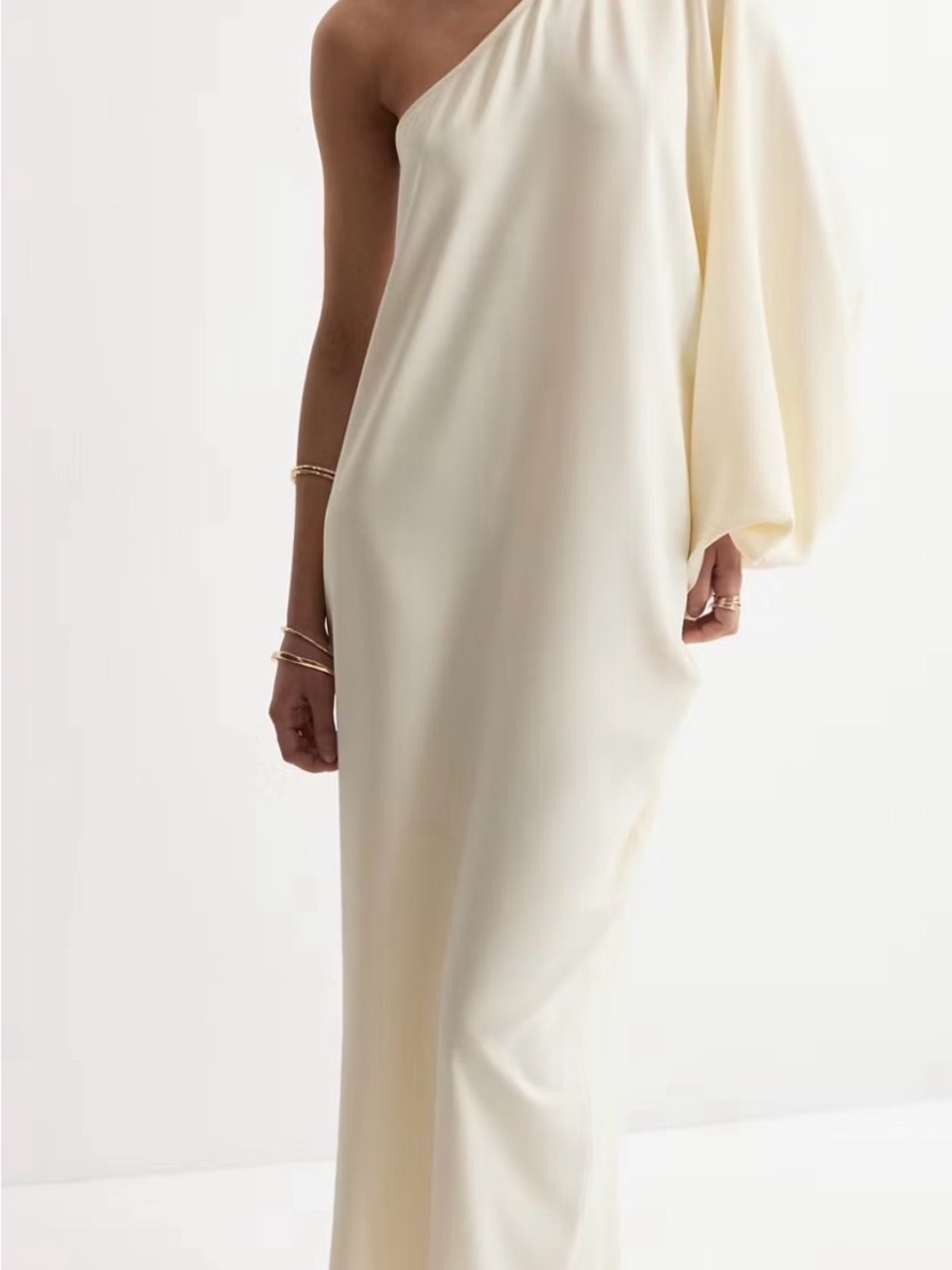 Mango One-Shoulder Cream Evening Dress